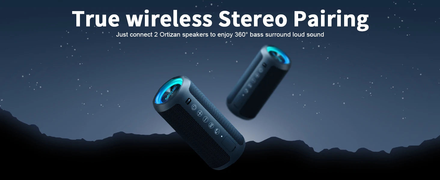Ortizan X10 Bluetooth Speaker Enhanced Bass Portable Speaker with TF Card Slot 30H Playtime IPX7 Waterproof Speaker for Camping