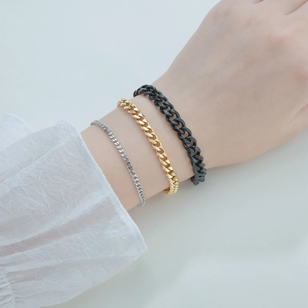 3/5/7mm Width Stainless Steel Punk Style Cuban Chain Bracelet Simple Fashion Jewelry Bracelet Gifts For Men Women 2024New Trendy