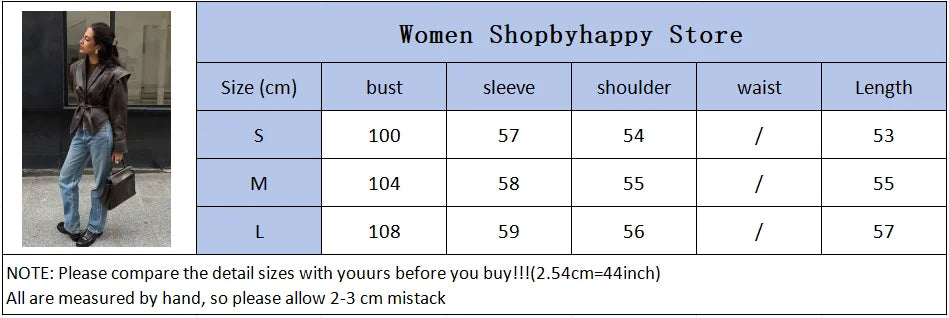 Women Fashion V-neck Lapel Belt Leather Jacket Chic Lace Up High Waist Full Sleeve Overcoat 2025 Lady Autumn High Street Outwear