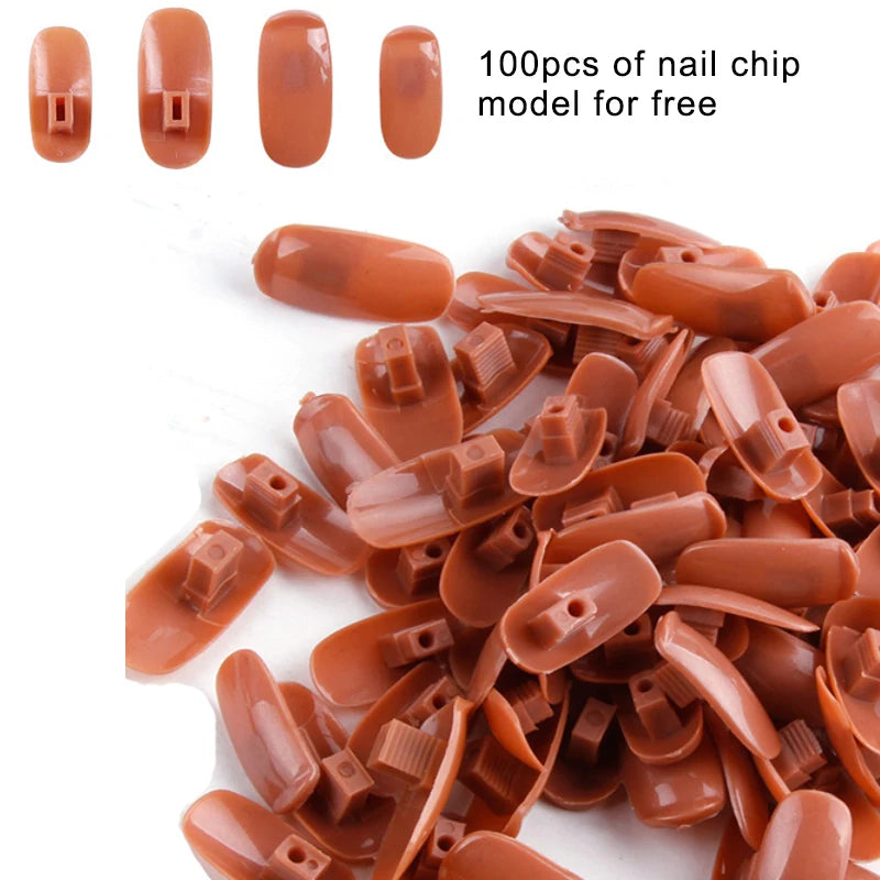 Nail Art Practice Hand Manicure Practice Finger Acrylic Nail Tips with 100pcs Fake Nails Nail Training Equipment Tools