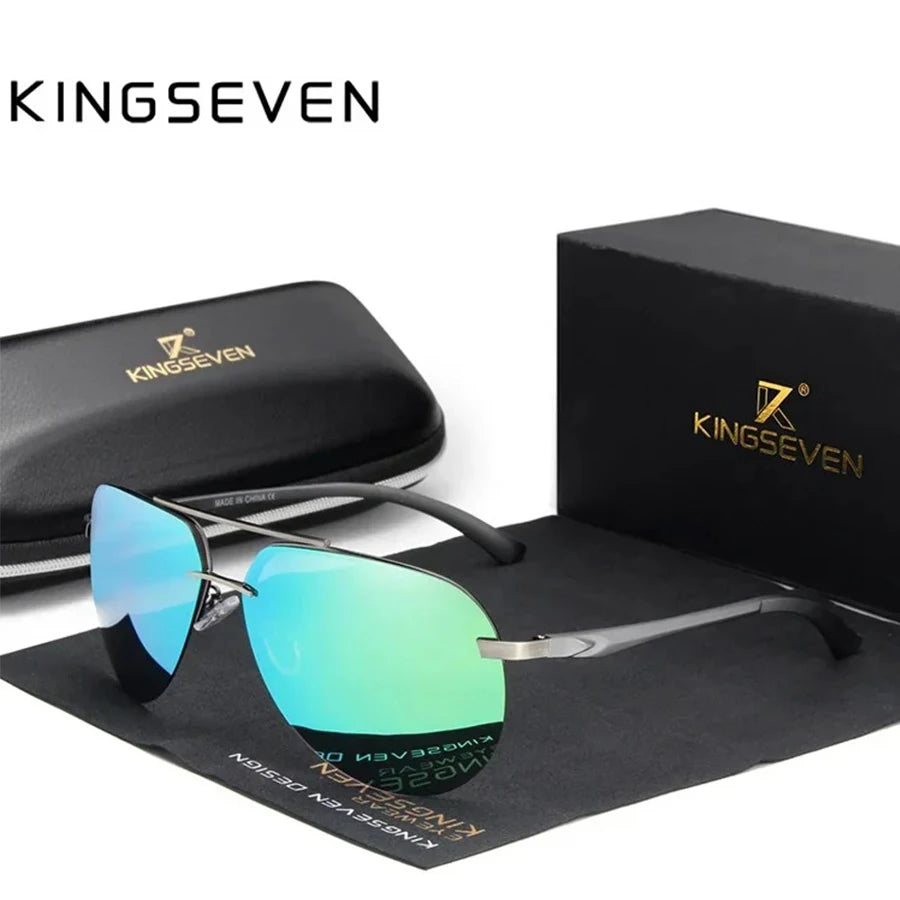 KINGSEVEN Aluminum Polarized Rimless Sunglasses Men UV400 Anti-glare Women Pilot Glasses Trendy Driving Eyewear