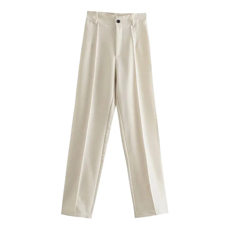 Women Chic Fashion Office Wear Straight Pants Vintage High Waist Zipper Fly Female Trousers Mujer