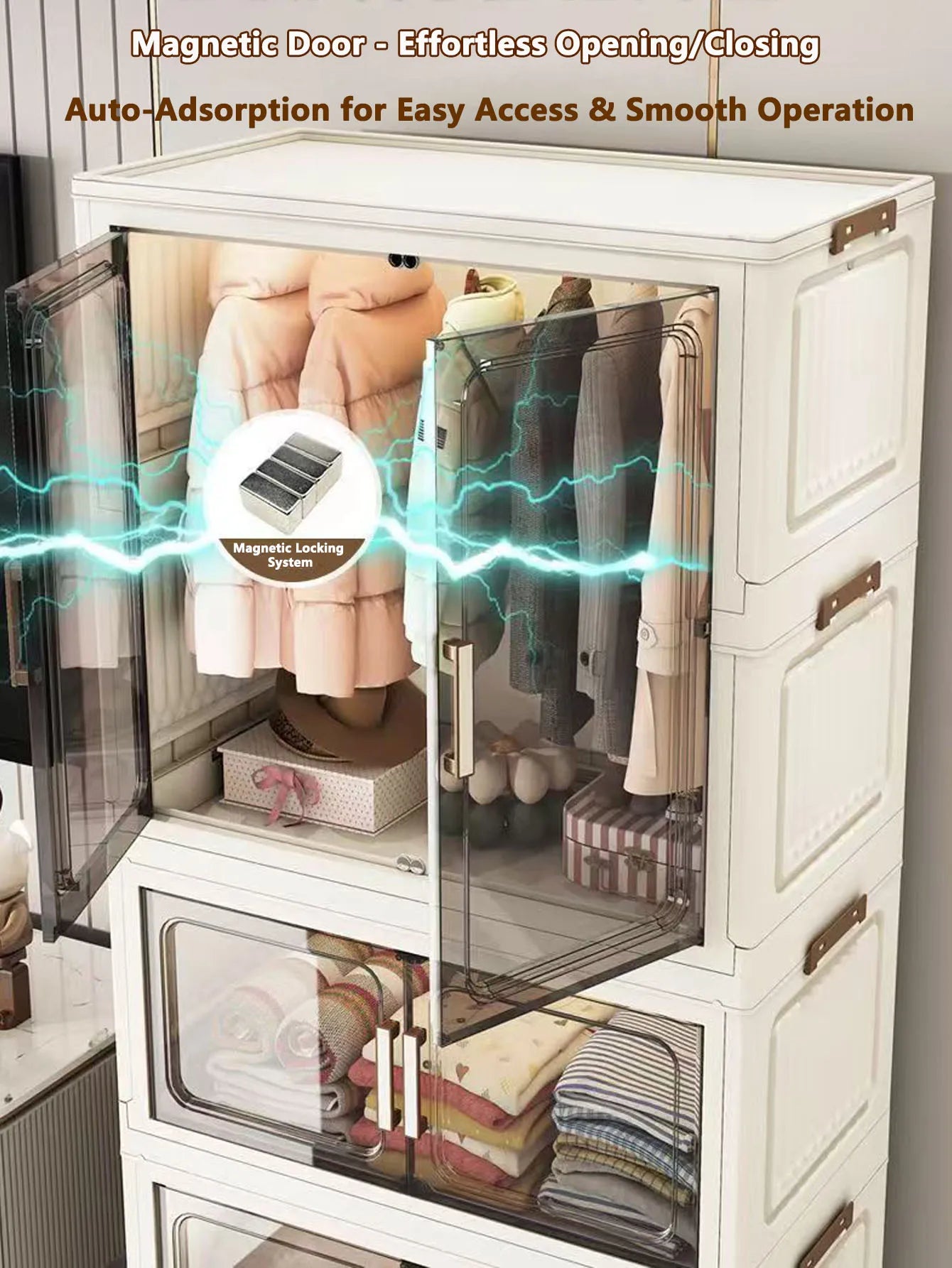 Multi-Functional Folding Storage Cabinet with Doors White/Black/Gray for Home Office Kitchen Bathroom Organizer