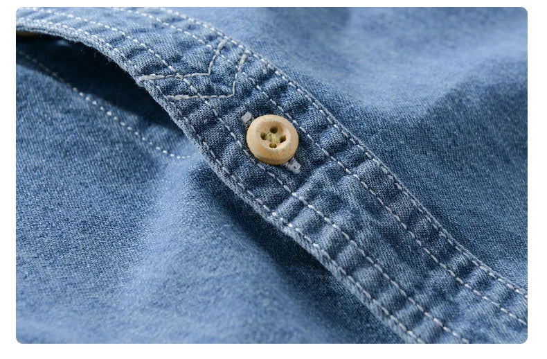 Summer New Casual Denim Short Sleeve Shirts Men Clothing Pure Cotton Slim and Thin Soft Streetwear FY9358