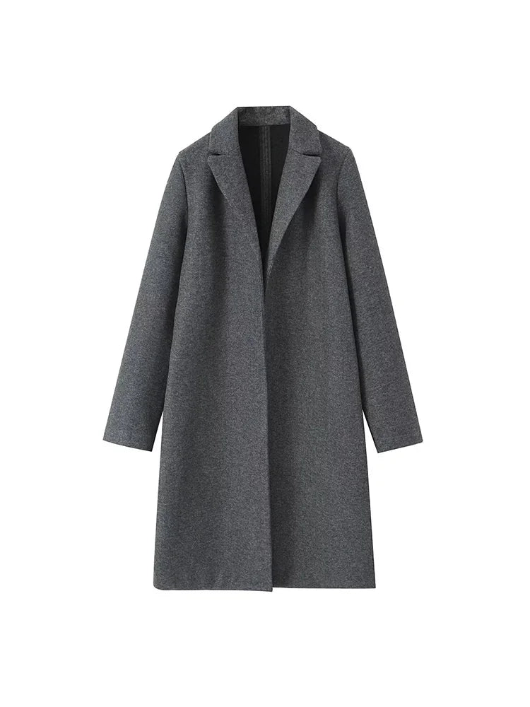 Willshela Women Fashion Solid Open Stitch Long Trench Coats Vintage V-Neck Full Sleeves Female Chic Lady Outfits