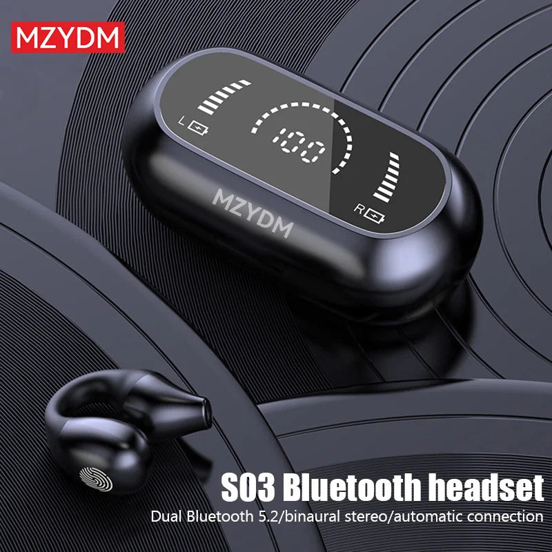 Wireless Bluetooth 5.2 Earphones Bone Conduction Earphones Sports Noise Reduction Ear Clip HiFI Stereo Earphones Digital Display
