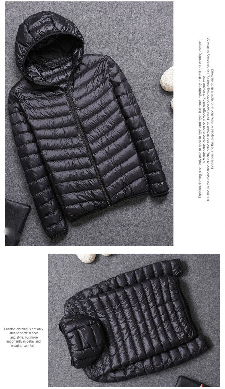Fashion Brand Ultra Light Duck Down Jacket Mens Korean Streetwear Feather Coat Hooded Down Jacket Warm Men Clothes Spring Autumn