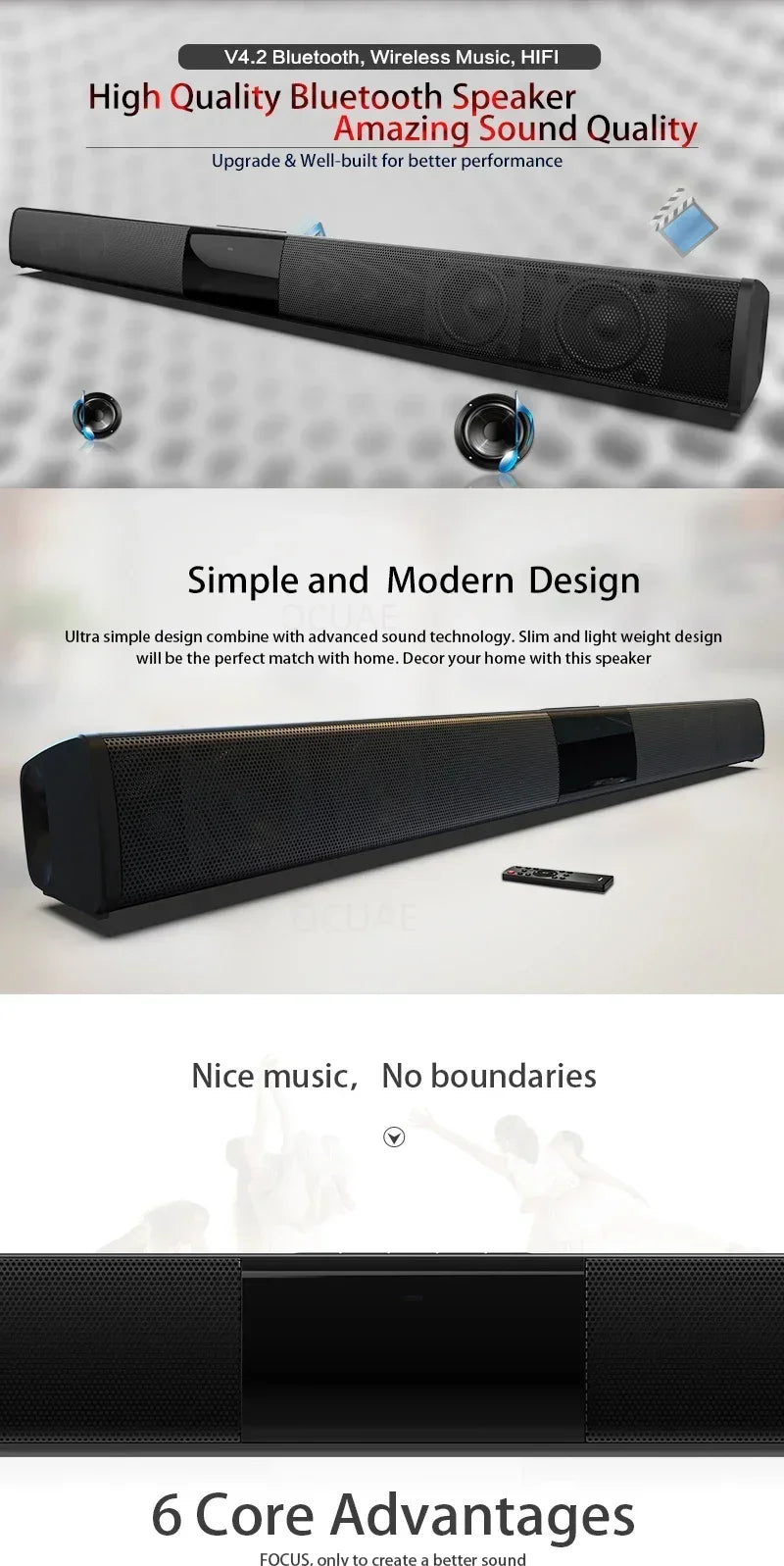 Portable Super Powerful Sound Bar Wireless Bluetooth Speaker Surround Stereo Home TV Sound Box Subwoofer FM Radio Caixa De Som