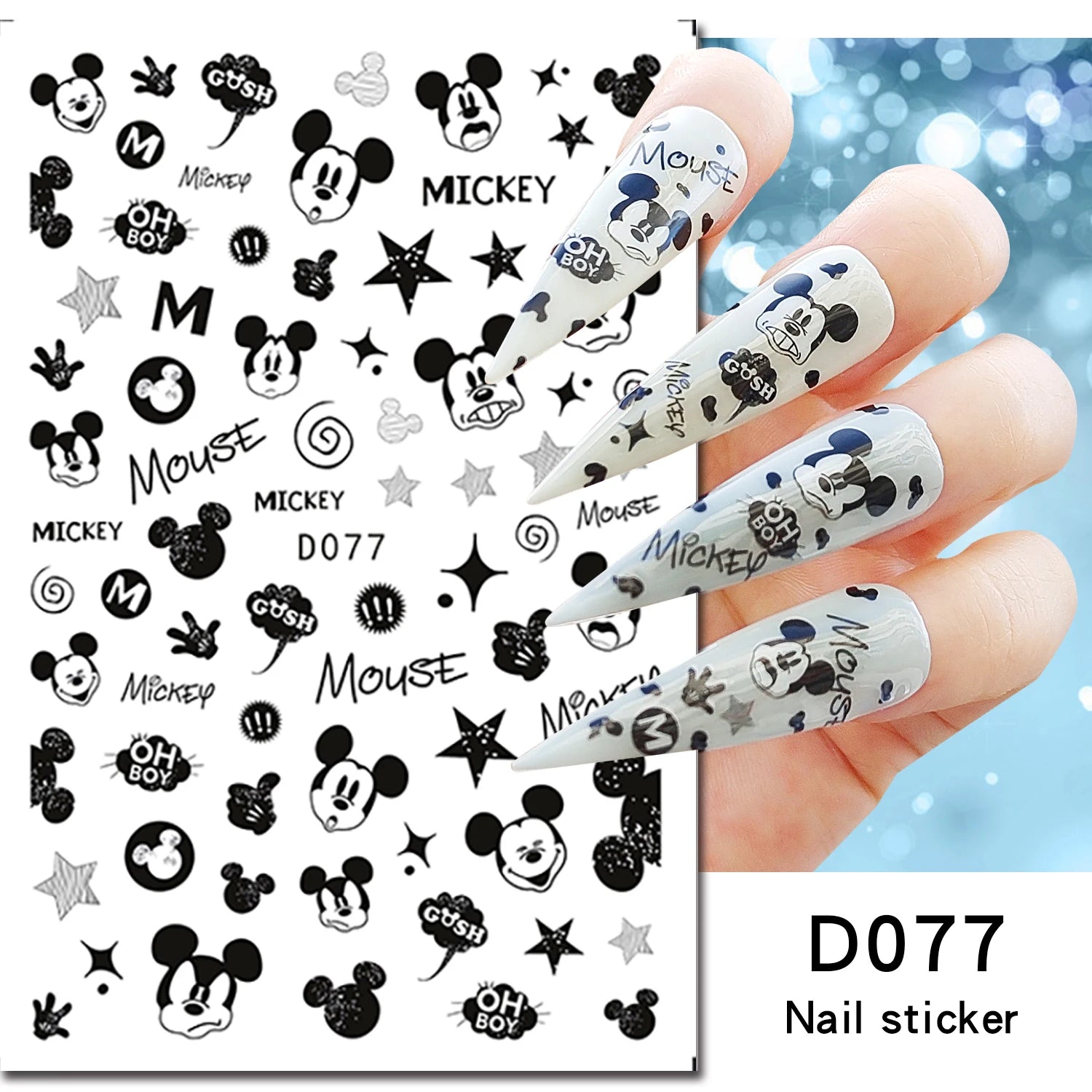 Disney Cartoon Adhesive Nail Stickers Nail Decorative Decals Nail Sliders Stitch Mickey 3D Stickers Press on Nails