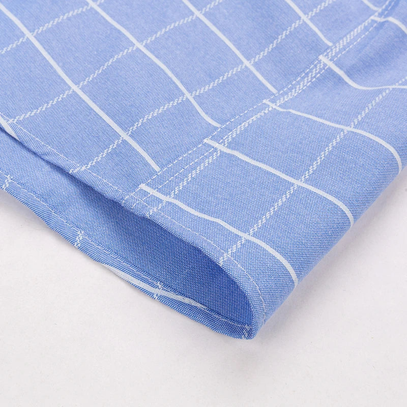 2026 100% Pure Cotton Men's Oxford Short Sleeve Square Collar Soild Plaid Striped Summer Casual Shirts Single Pocket  Shirt