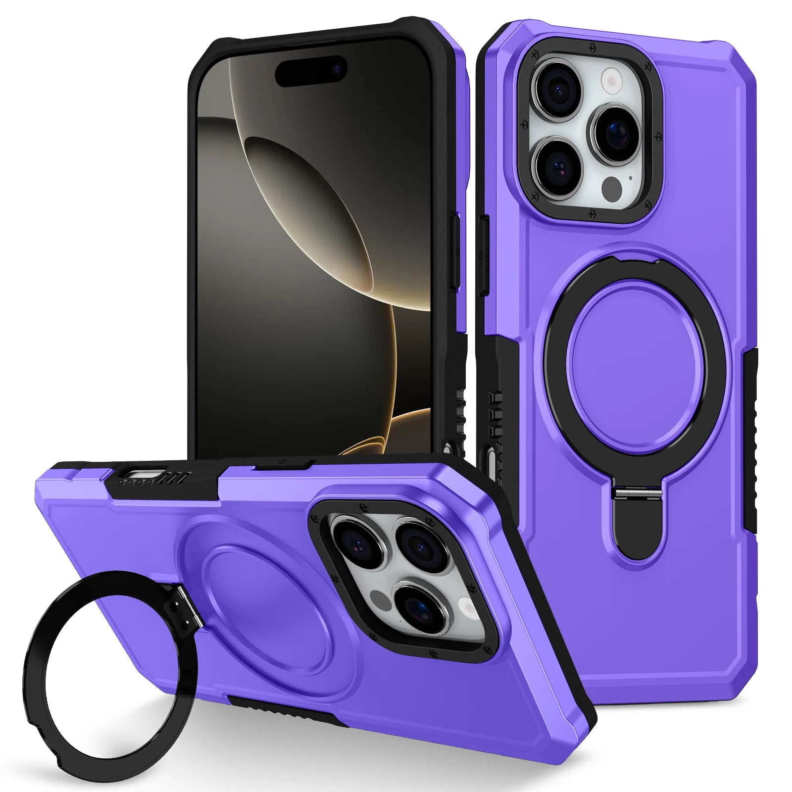 Luxury Armor Case for IPhone 17 16 15 14 13 12 11 Pro X XS XR Max 8 7 6 Plus Ring Holder Slide Lens Stand Phone Cover Shockproof