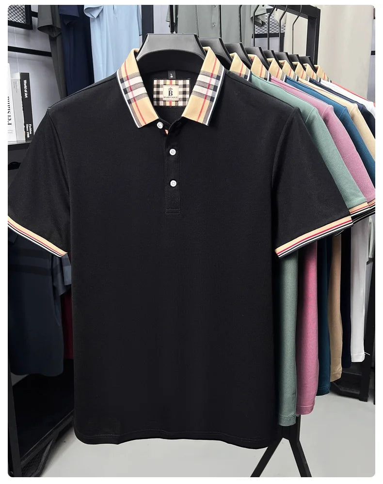 Luxury brand short sleeve polo shirt men fashion simple solid color summer new mercerized cotton breathable casual lapel T shirt