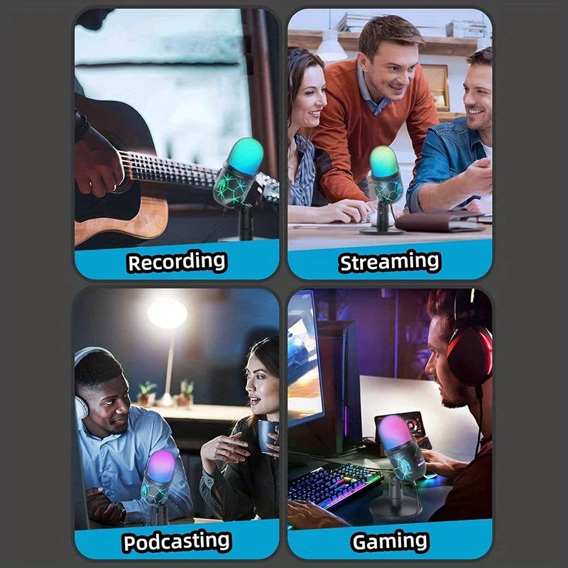 USB Microphone for Live Streaming And Karaoke V5 Noise Cancelling Gaming Condenser Microphone with Mobile Phone Stand