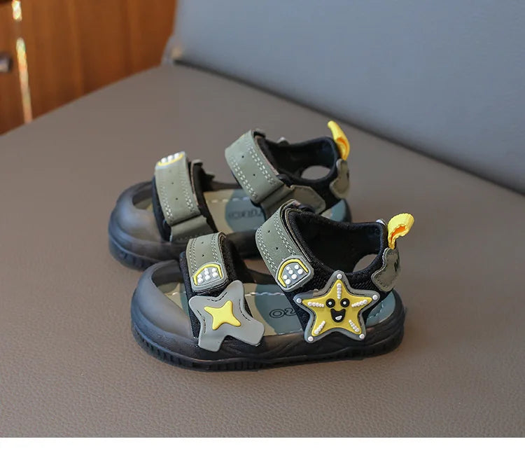 Children Summer Beach Sandals 2026 Super Cool Boys Artifical Leather Breathable Comfortable Flat Sandals Baby Soft Shoes H03272