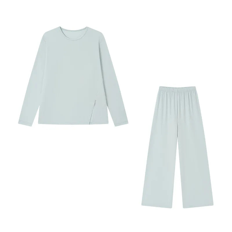 Autumn Winter Women Double-sided Brushed Pajamas T Shirt Pant Two Piece Set for home