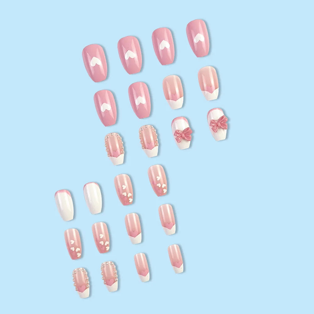 24Pcs Glossy Short Ballerina Press On Nails Pink Glitter Style False Nails With Rhinestone Shiny Artificial Reusable Fake Nails