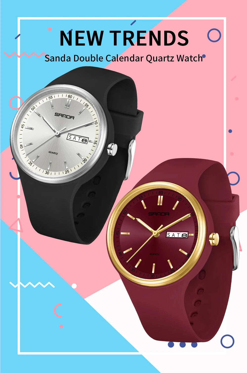 SANDA Top 6213 Male and Female Student Watches Casual Simple Dual Calendar Fashion Male and Female Student Quartz Watches 2025