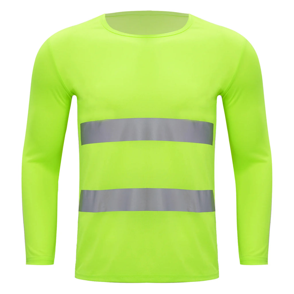 Mens T-shirt Moisture-Wicking Long Sleeves Reflective Safety Top for Volunteer Activities Social Service Cycling Workout Running