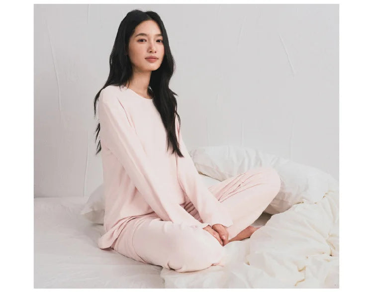 Autumn Winter Women Double-sided Brushed Pajamas T Shirt Pant Two Piece Set for home