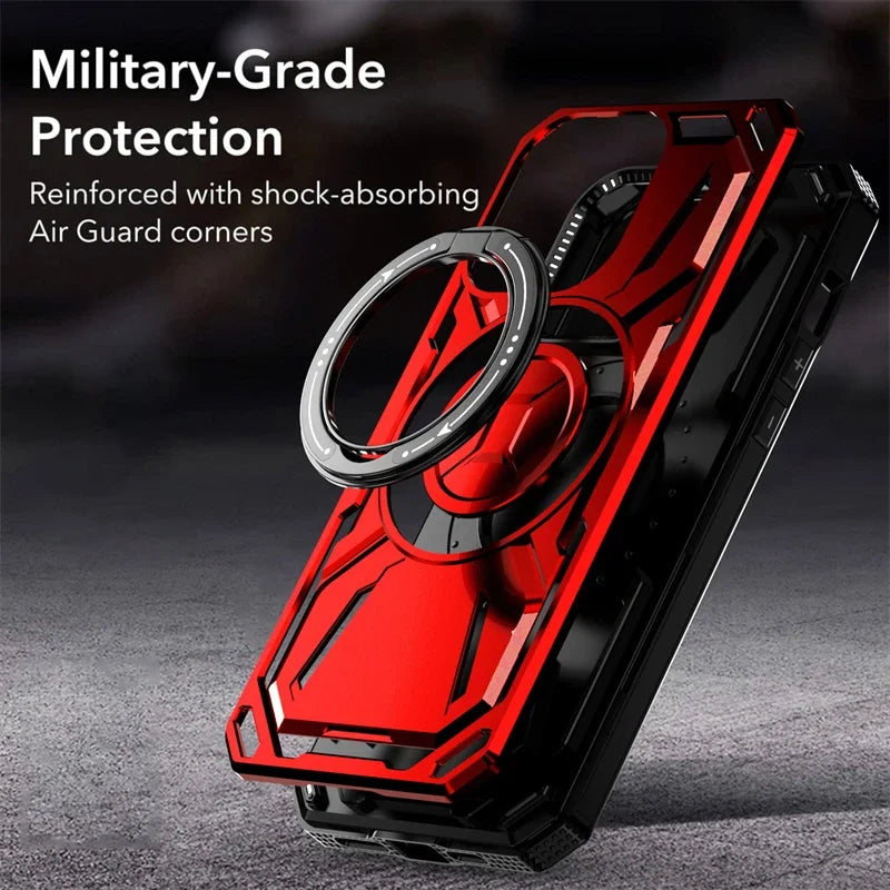 Luxury 360 ° Rotating Metal Ring Bracket Armor Magnetic Suction Protective Case for iPhone 16 15 14 13 12 11 Pro Max Plus case