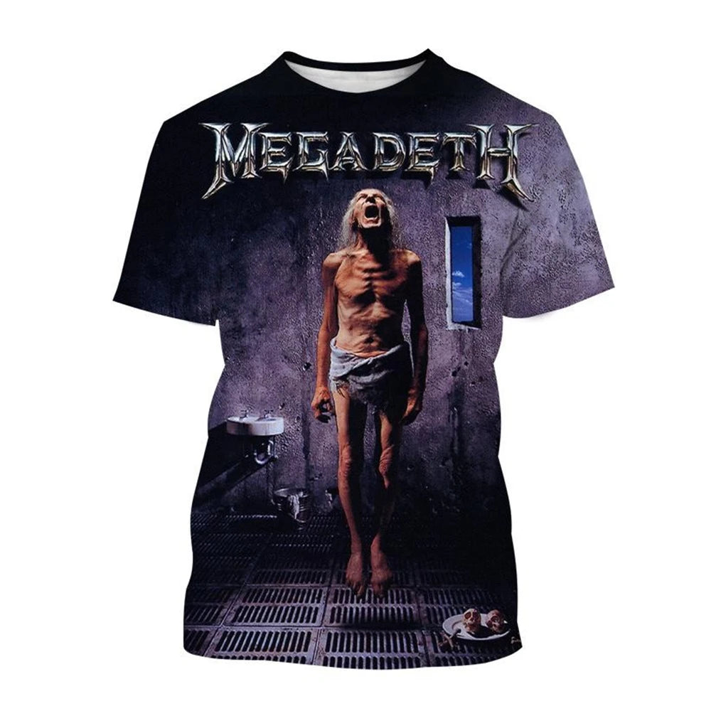 2024 Megadeth 3D Printed T-Shirts Fashion Rock Band Men's Casual T-shirt Summer Men Women Punk Funny Hip Pop Short Sleeve Kids
