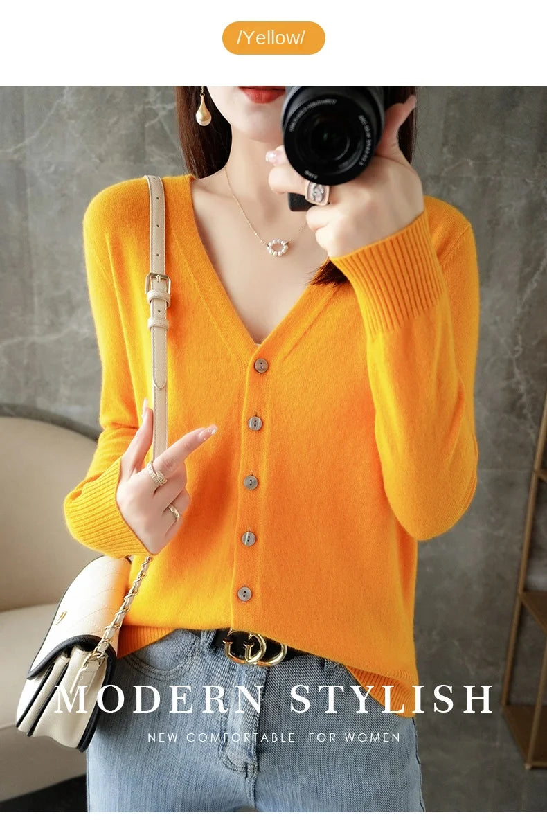 2024 New V-Neck Temperament Small Fragrant Wind Women Loose Sweater Sweater All Sweater Coat Special Offer Cardigan ZHI D035