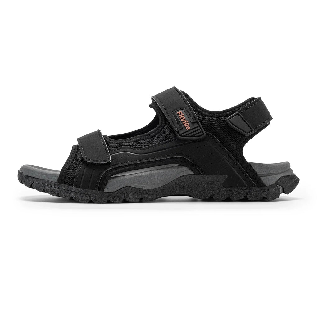 FitVille Mens Sandal Wide Toe Box Walking Athletic Sandals For Men With Arch Support Cushion Slip-Resistant Beach Sandals