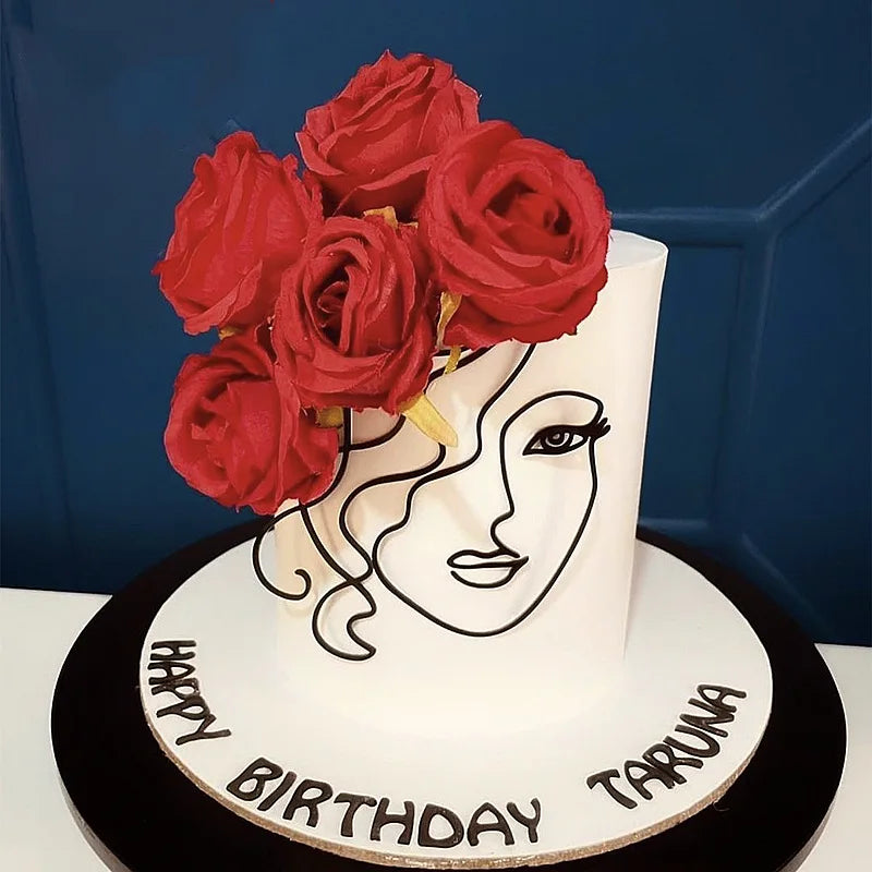 New Gold Portrait Happy Birthday Cake Topper Black Acrylic Abstract Art Boys Girls Party Cake Topper Baby Shower Girl Decoration
