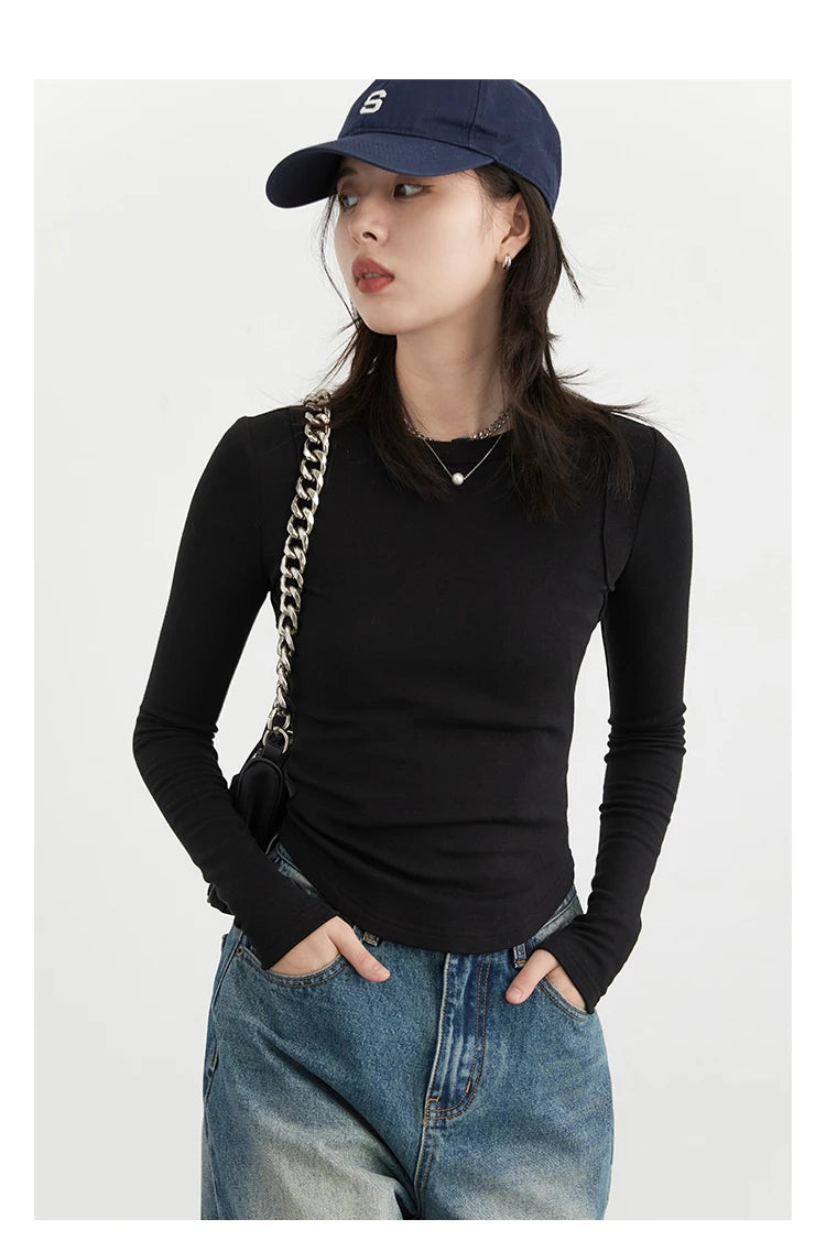 CHIC VEN Women T-Shirts Solid New Basic Heating Cashmere Round Neck Woman Tees Slim Fit Female Tops Spring Autumn 2024