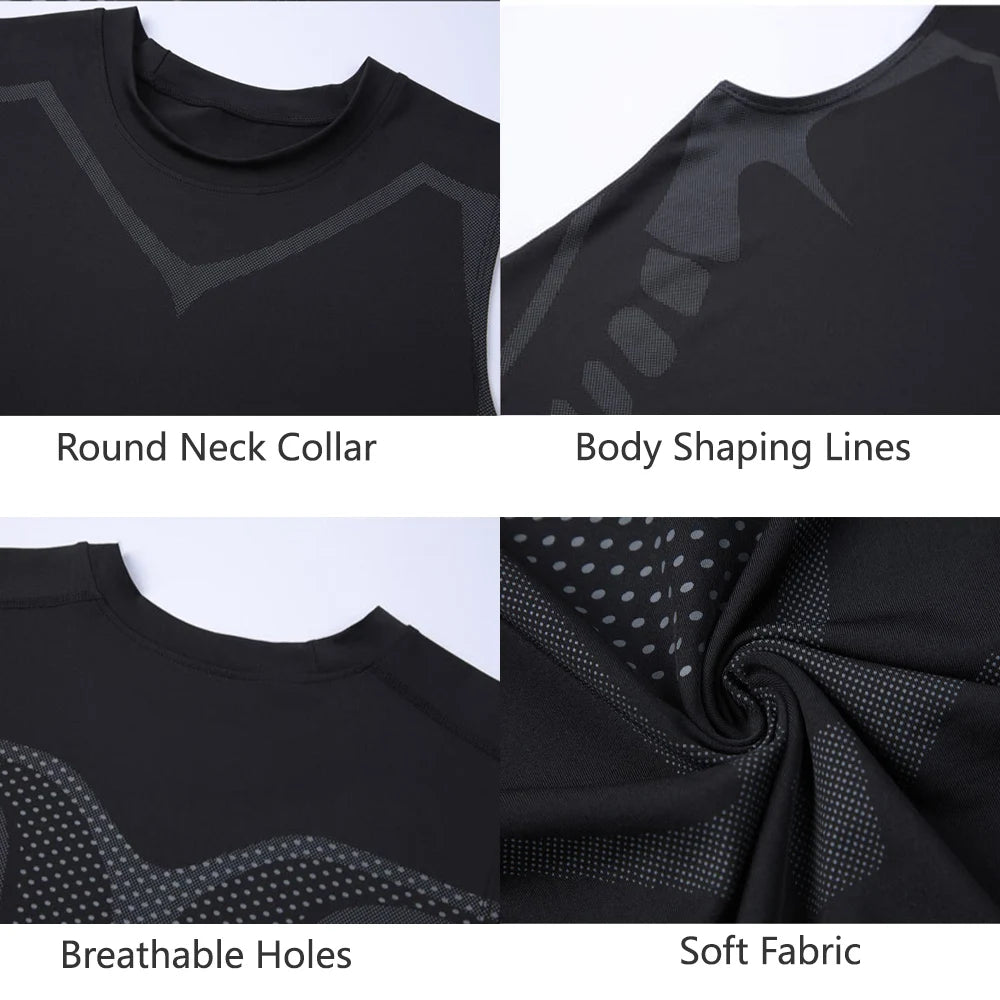 Men's Running Compression Shirts Short Sleeve Sport Gym Tees Fitness Quick Dry Sweatshirt Jogging Tracksuit Athletic Shirt Tops