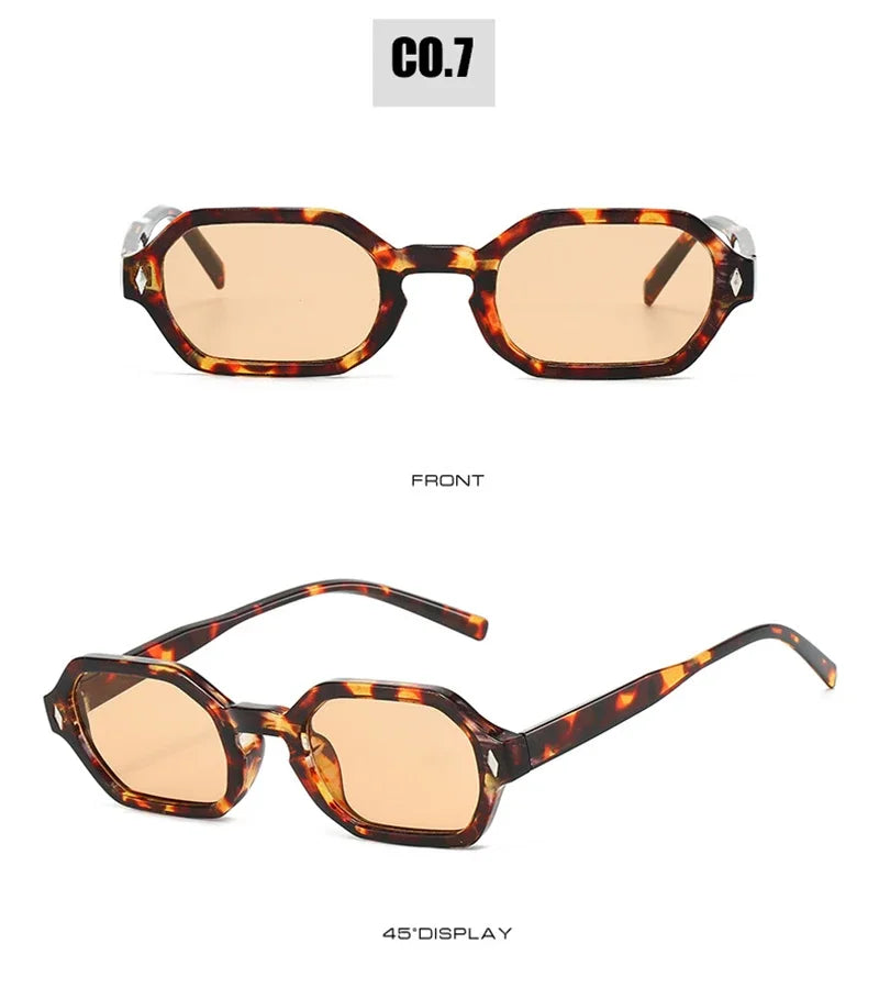 JNPCXI New Retro Small Polygon Rectangle Sunglasses Women Shades UV400 Fashion Blue Gradient Lens Men Retro Rivets Frame