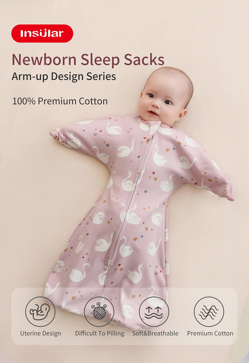 INSULAR Baby Cotton Sleeping Bags Newborn Anti-shock Sleepsacks Raised Hand Surrender Blankets Infant Cartoon Anti-startle Jump