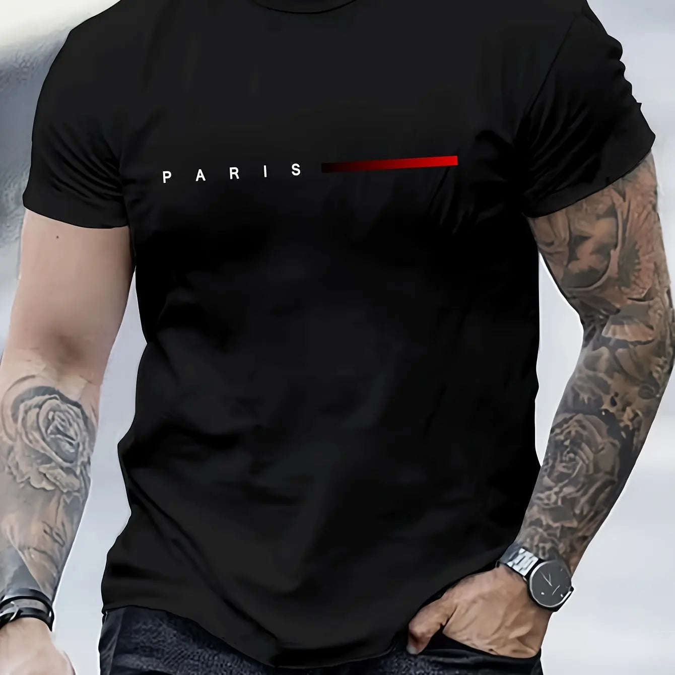 Men's 100% cotton summer loose PARIS Creative Letter print casual slim fit round neck short sleeved T-shirt top - EXPRESS STORE