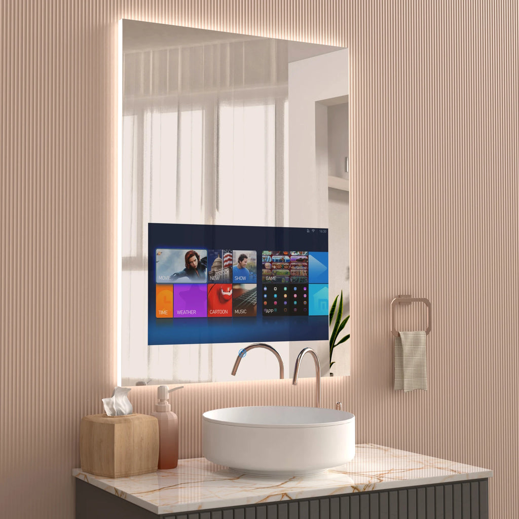 Smart Lighted Mirror With Touch Screen TV Tri-color Adjustable Light 2 in 1 Mirror TV Ideal for Hotels and RV