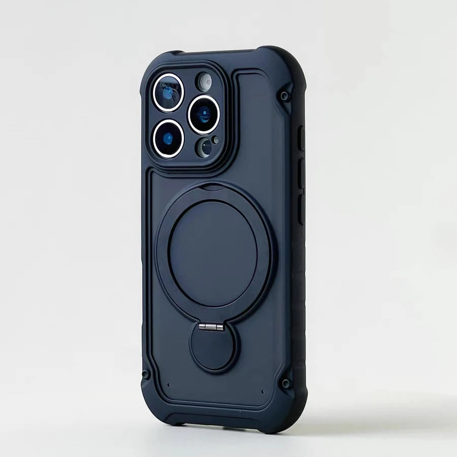 for Magsafe 360° Rotation Metal Stand Phone Case for iPhone 17 12 13 14 15 16 Pro Max 17Pro Airbag Shockproof Matte Pc Cover