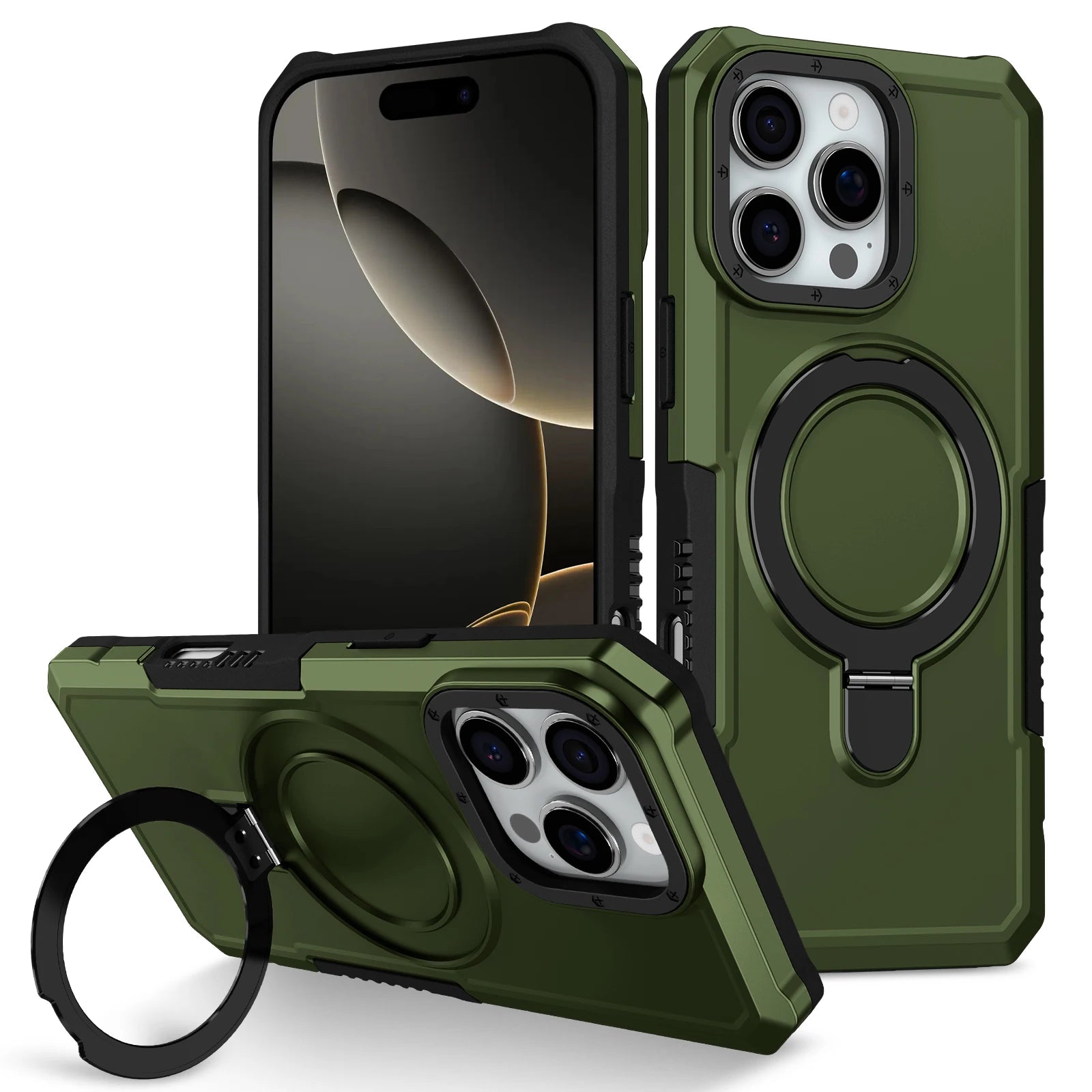 Luxury Armor Case for IPhone 17 16 15 14 13 12 11 Pro X XS XR Max 8 7 6 Plus Ring Holder Slide Lens Stand Phone Cover Shockproof
