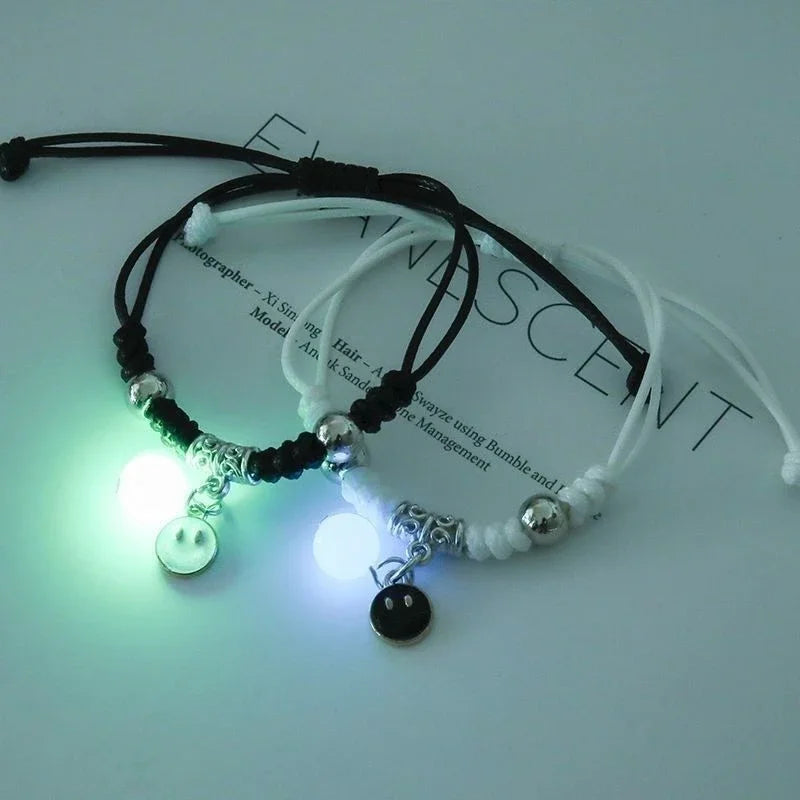 Fashion Luminous Beads Star Couple Bracelet for Women Men Charm Cat Flower Heart Key Lock Cross Matching Friend Bracelet Jewelry