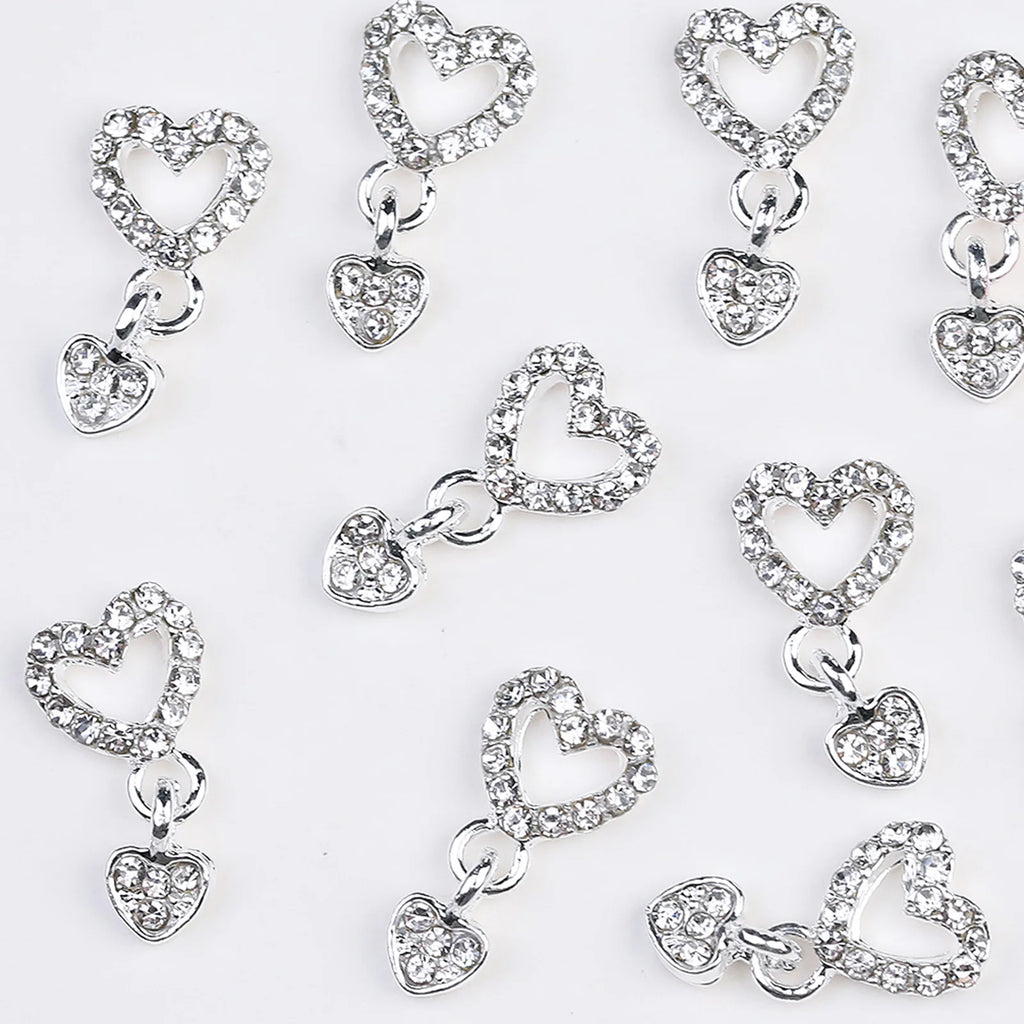 10/20PCs Silver Star Nail Charms With Rhinestones Shiny 3D Alloy Heart Nail Jewelry Y2K Charms For Acrylic Nails Decoration