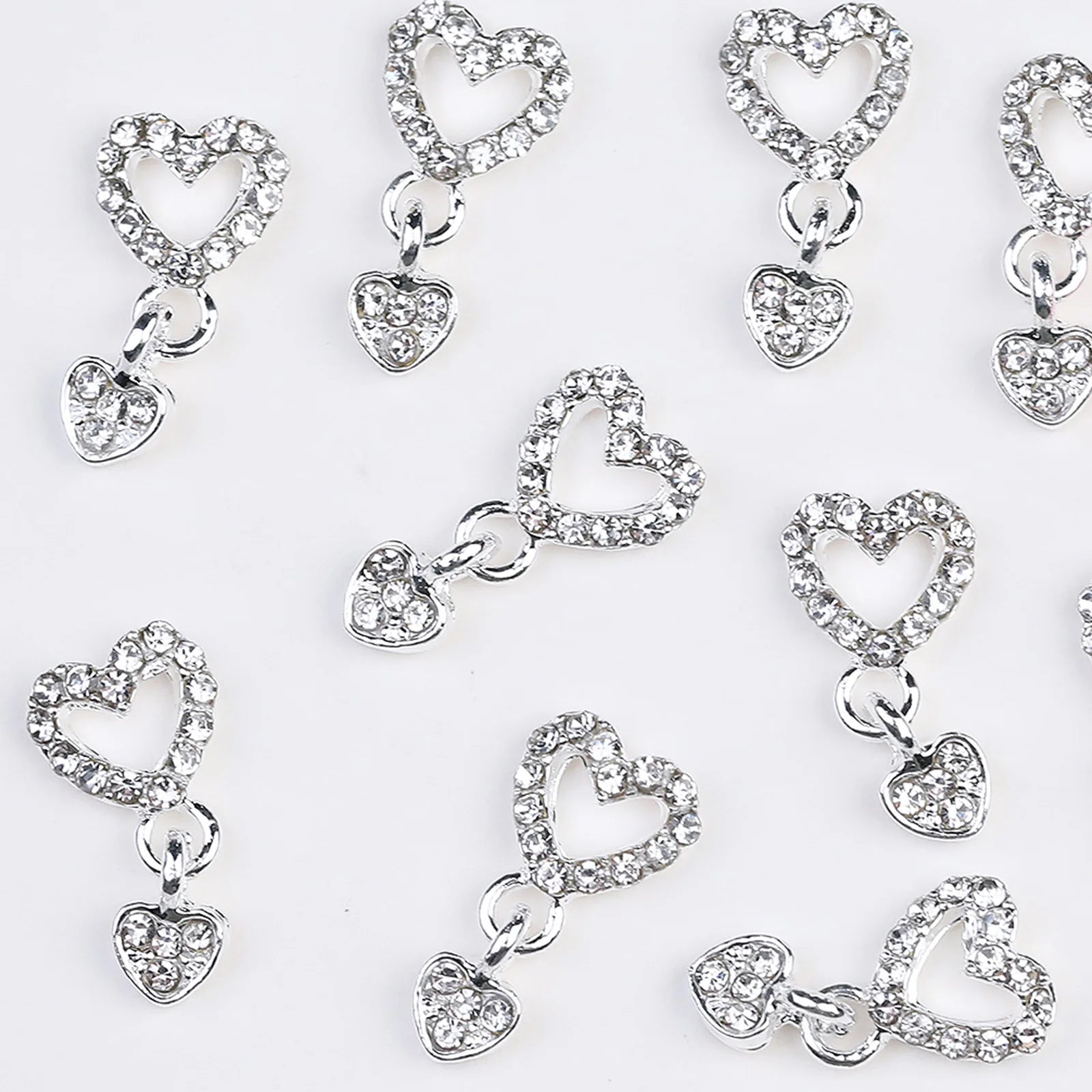 10/20PCs Silver Star Nail Charms With Rhinestones Shiny 3D Alloy Heart Nail Jewelry Y2K Charms For Acrylic Nails Decoration