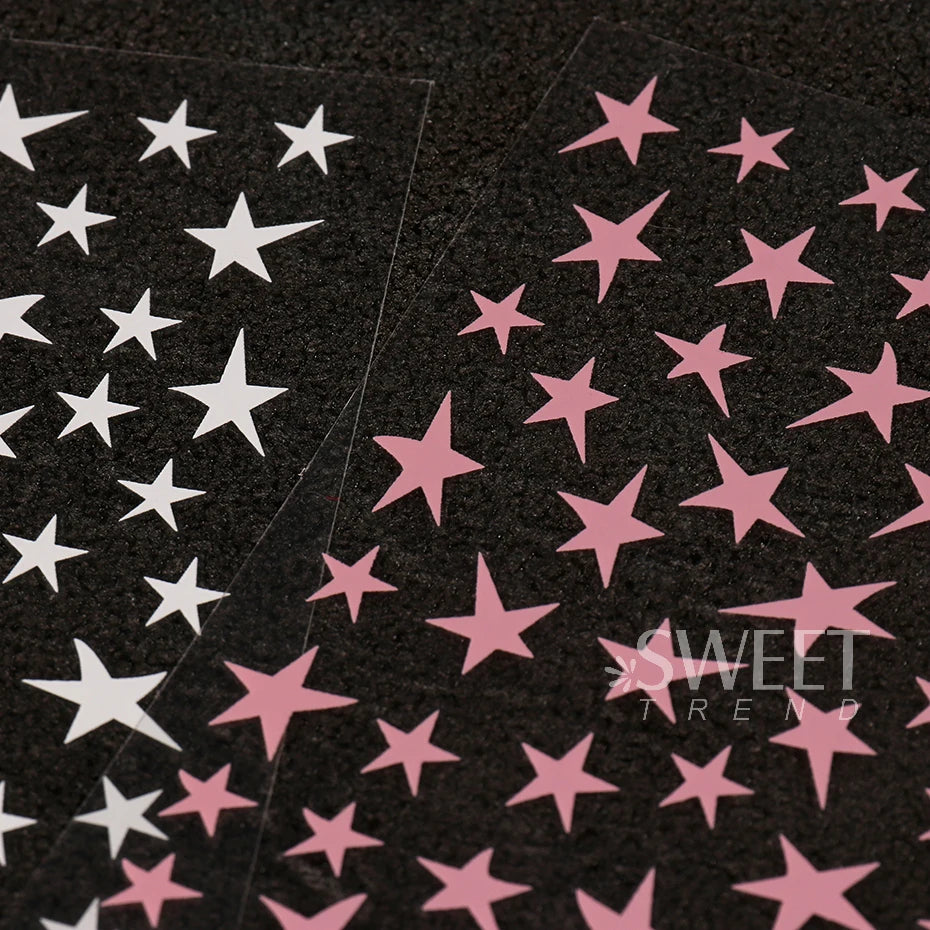 3pcs White Black Stars Nails Stickers Irregular Pentagram Decals Pink Laser Shiny Glitters Starlight Manicure Ornaments Sliders