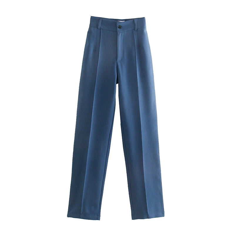 Women Chic Fashion Office Wear Straight Pants Vintage High Waist Zipper Fly Female Trousers Mujer