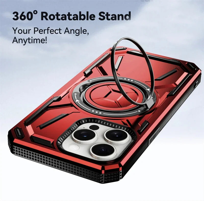 Luxury 360 ° Rotating Metal Ring Bracket Armor Magnetic Suction Protective Case for iPhone 16 15 14 13 12 11 Pro Max Plus case