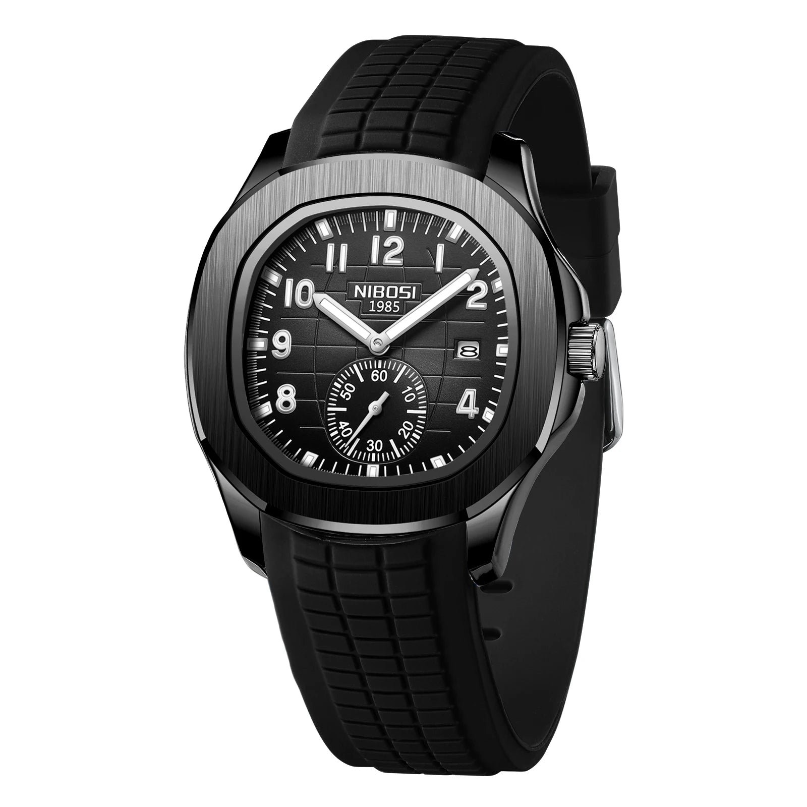 NIBOSI Mens Watches Analog Military Watch with Calendar Black Silicone Strap Waterproof Men’s Wrist Watches Minimalist Designer