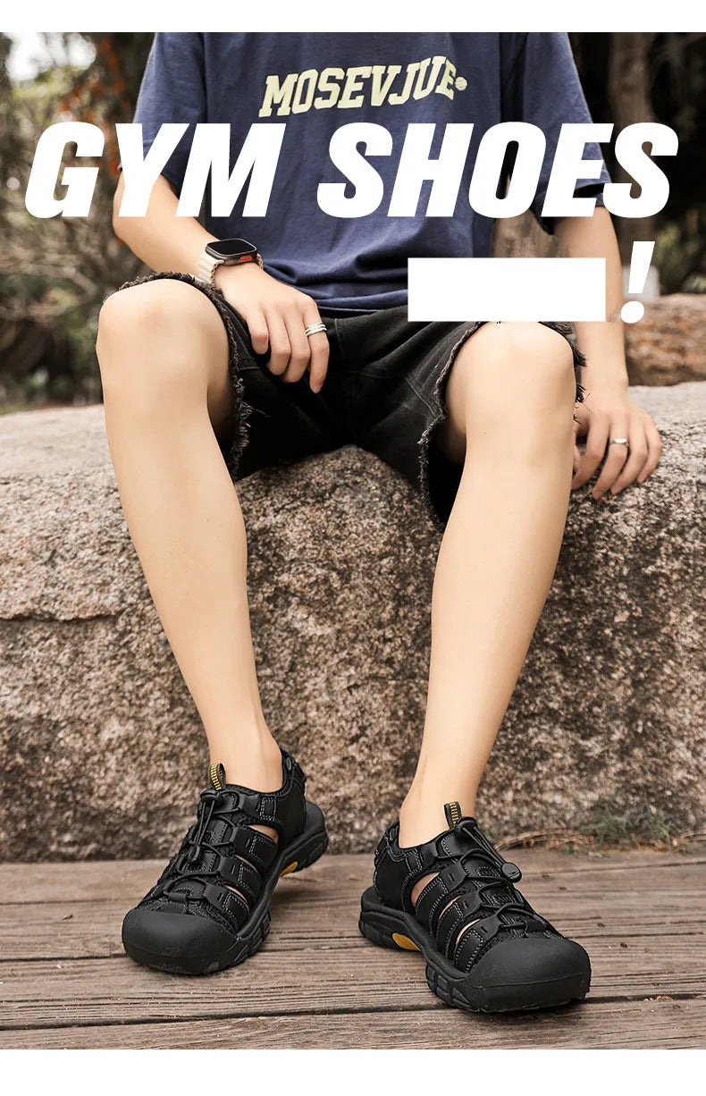 New Summer Genuine Leather Men Sandals Fashion Design Breathable Casual Shoes Men Soft Bottom Large Size Outdoor Beach Sandals