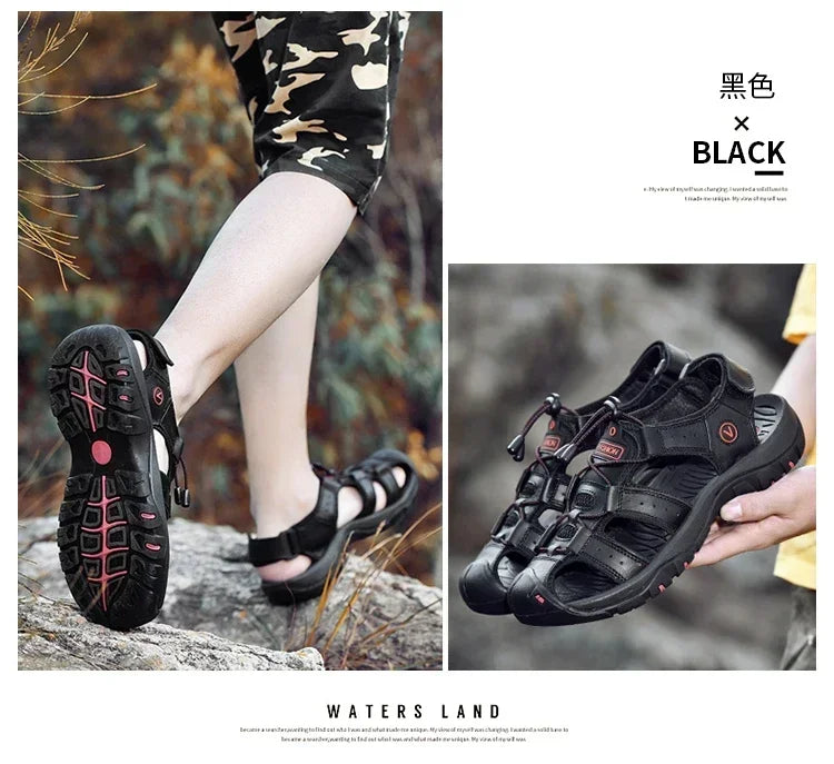 Summer Sandals Leather Outdoor Men Beach Shoes Luxury Breathable Casual Sandal Man Wading Shoes Non-slip Wide lining Slippers