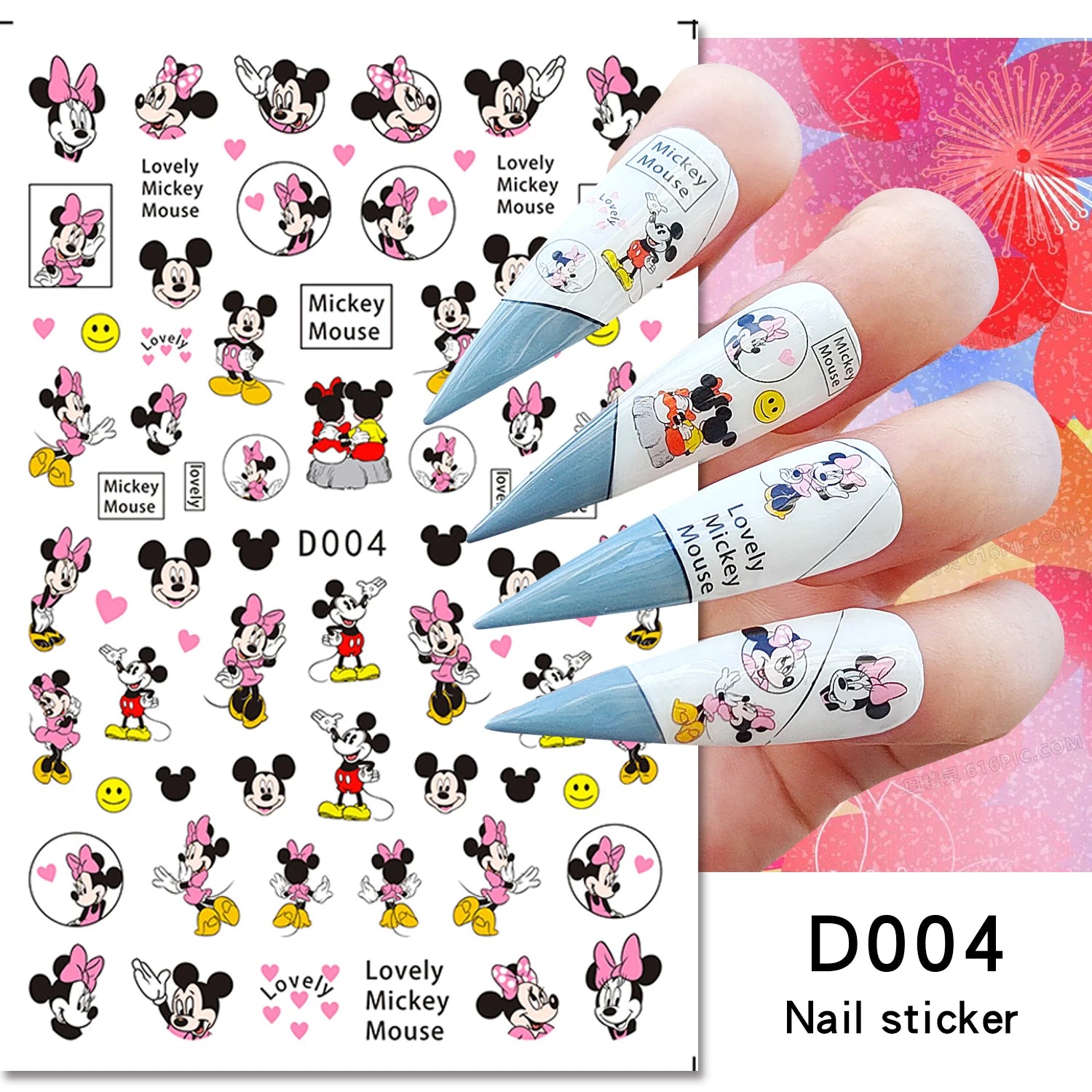 Disney Cartoon Adhesive Nail Stickers Nail Decorative Decals Nail Sliders Stitch Mickey 3D Stickers Press on Nails
