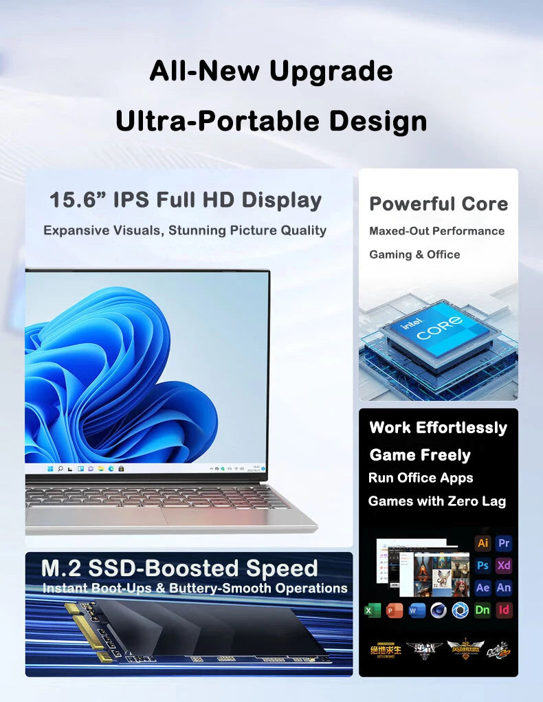 2026 New Core i7 8650U Windows 11 Pro Laptop 32GB RAM 2TB SSD for Gaming Office Studio High-Speed Notebook 5000mAh