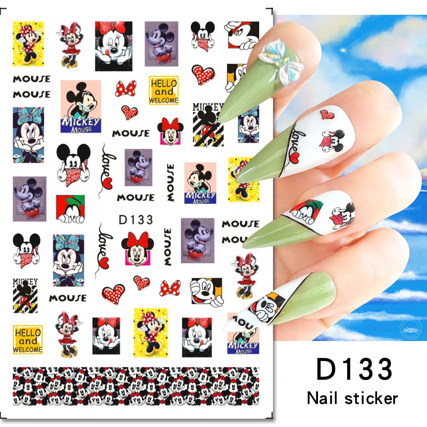 Disney Cartoon Adhesive Nail Stickers Nail Decorative Decals Nail Sliders Stitch Mickey 3D Stickers Press on Nails