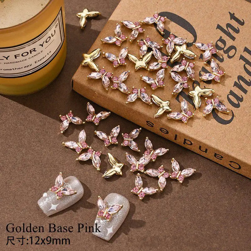 10PCS 3D Mini Crystal Butterfly Nail Art Charms Jewelry Parts Accessories Luxury Alloy Nails Decoration Rhinestones Supplies