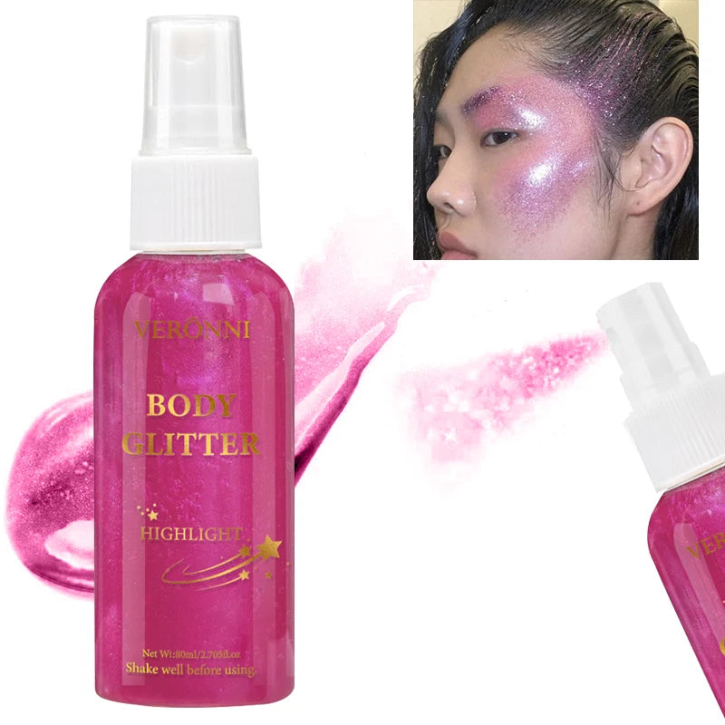 Glitter Hair Shimmer Spray,Multi-Purpose Body & Face Fine Mist Body Glow Body Highlighter Flakes Face,Body Hair Spray Makeup